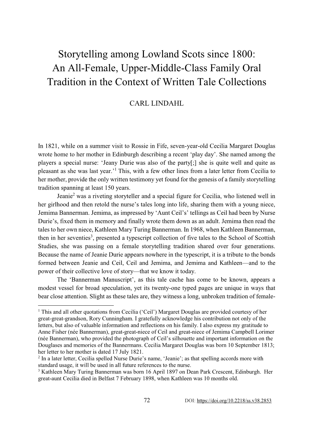 Storytelling Among Lowland Scots Since 1800: an All-Female, Upper-Middle-Class Family Oral Tradition in the Context of Written Tale Collections