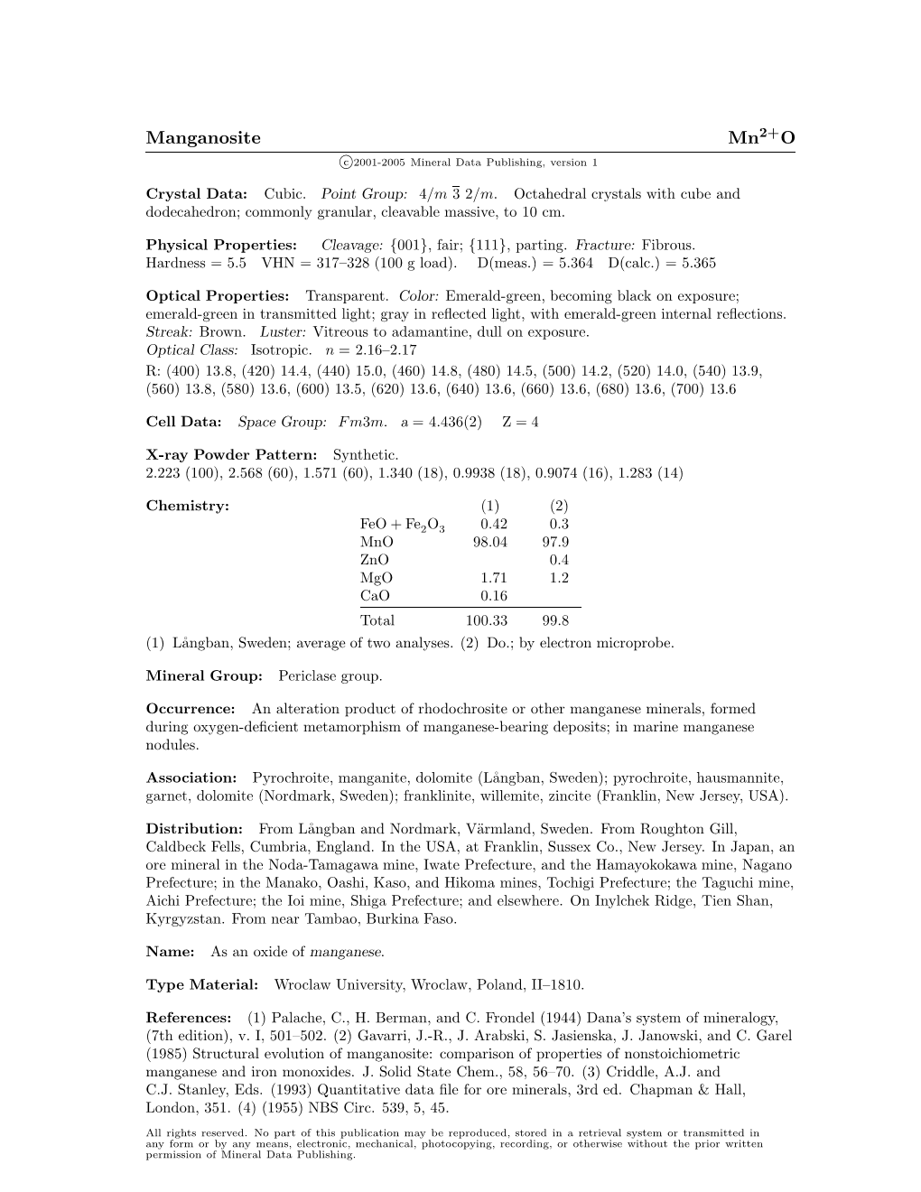 Manganosite Mn2+O C 2001-2005 Mineral Data Publishing, Version 1