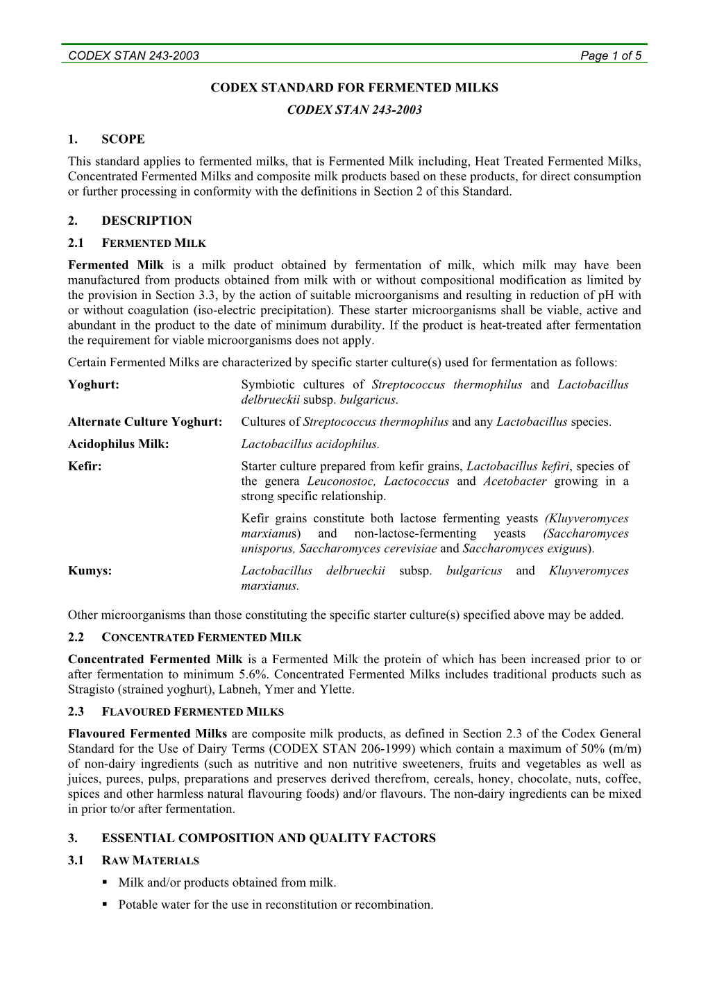 Fermented Milks Codex Stan 243-2003