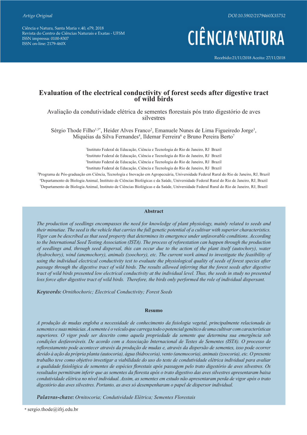 Evaluation of the Electrical Conductivity of Forest Seeds After