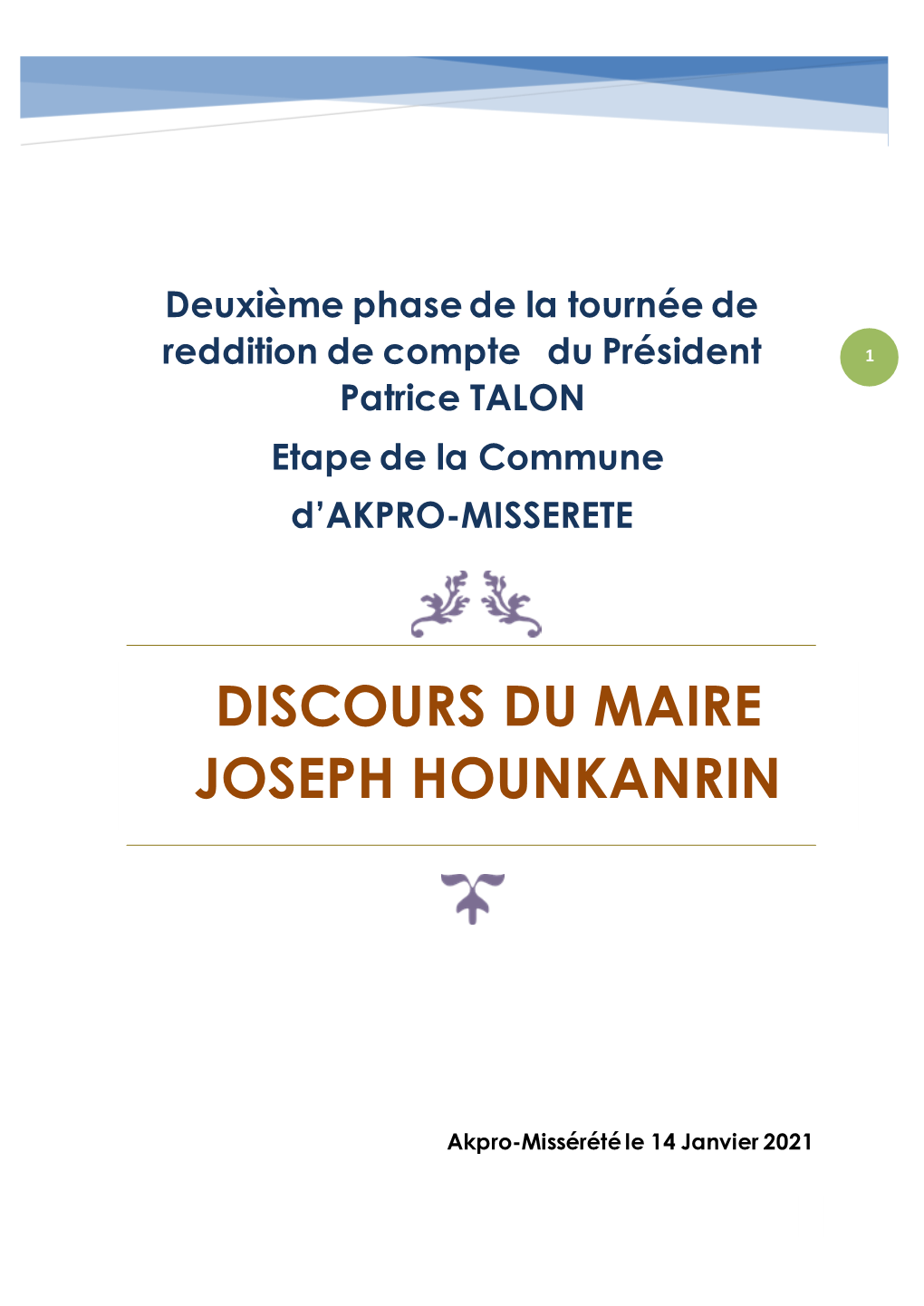 Discours Du Maire Joseph Hounkanrin