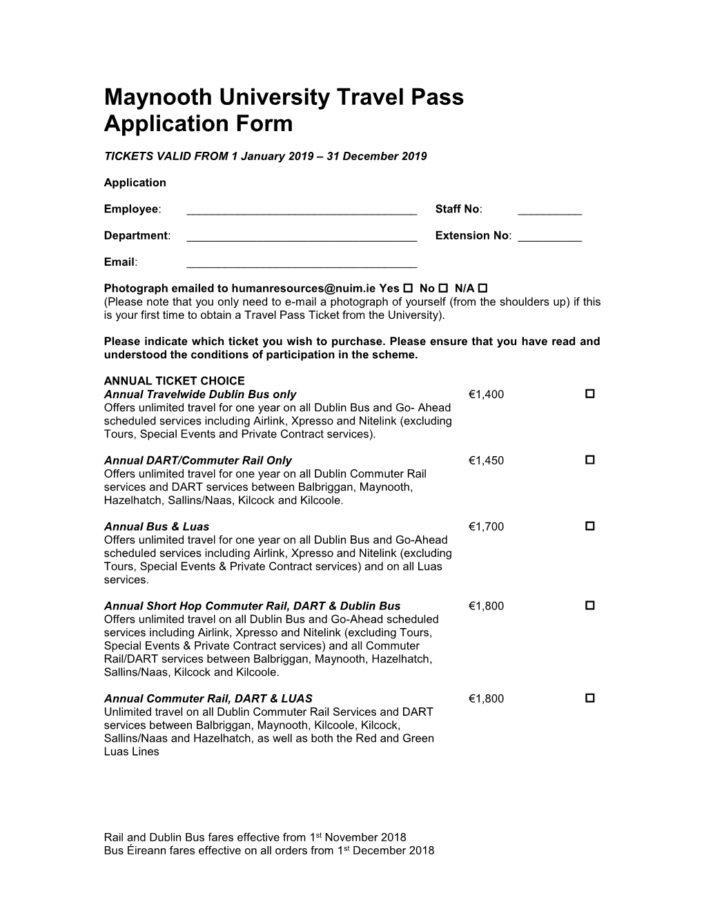Maynooth University Travel Pass Application Form