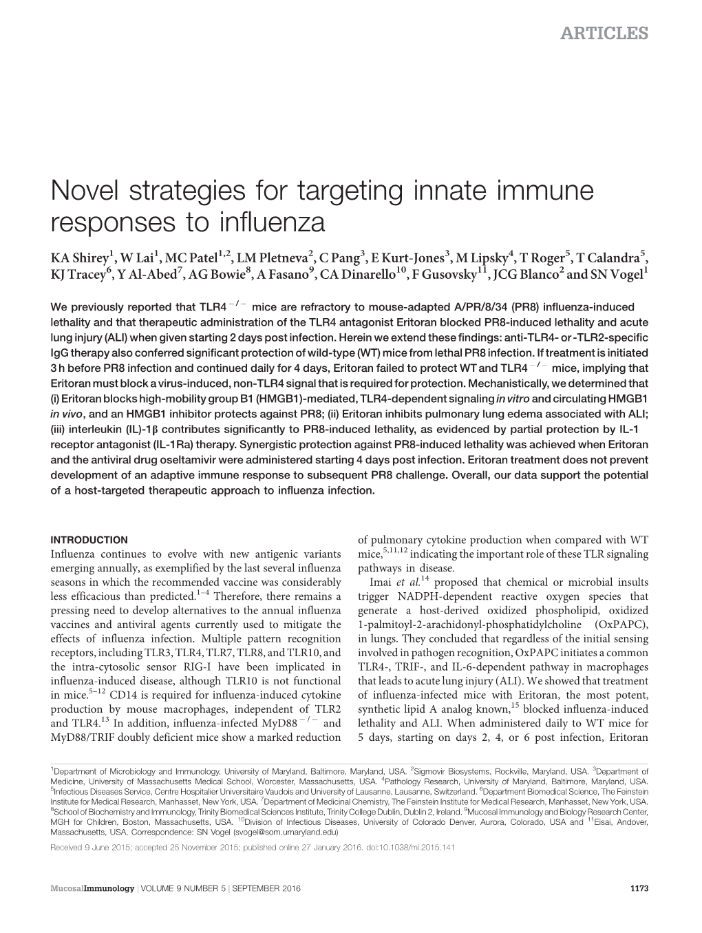 Novel Strategies for Targeting Innate Immune Responses to Influenza