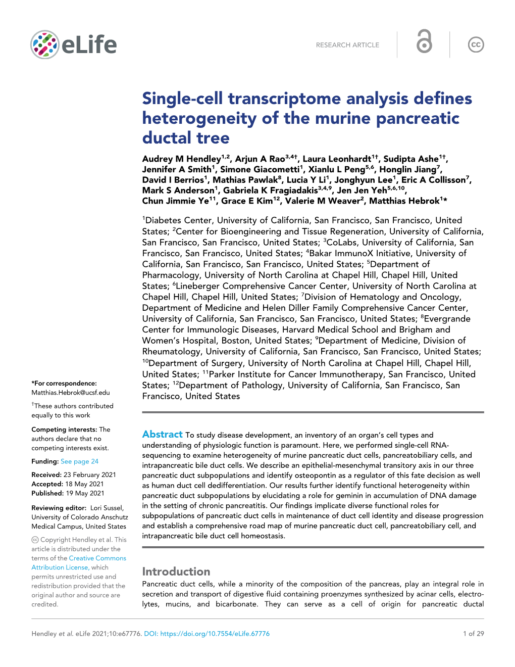 Single-Cell Transcriptome Analysis Defines Heterogeneity of the Murine