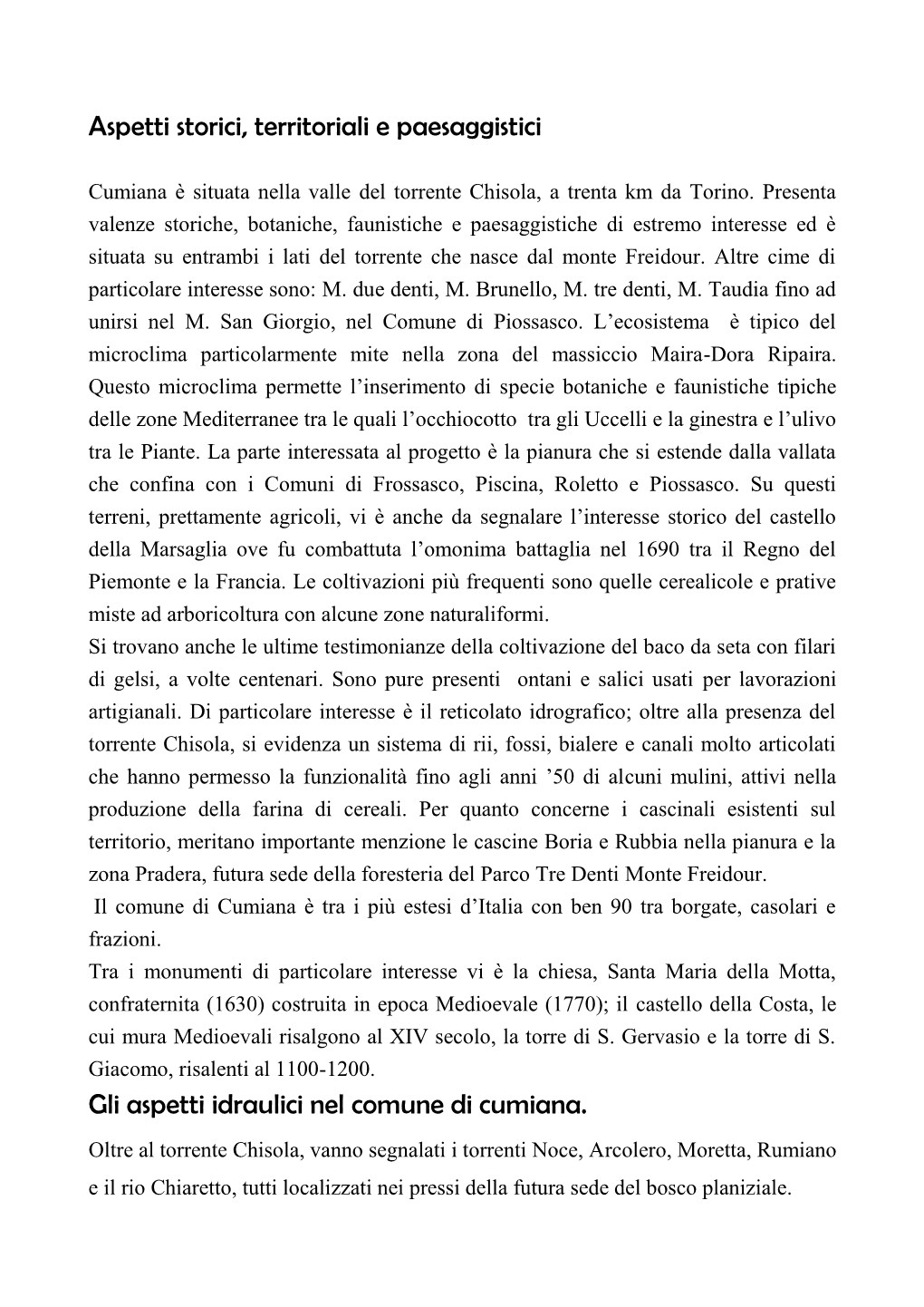 Aspetti Storici, Territoriali E Paesaggistici Gli Aspetti Idraulici Nel Comune Di Cumiana