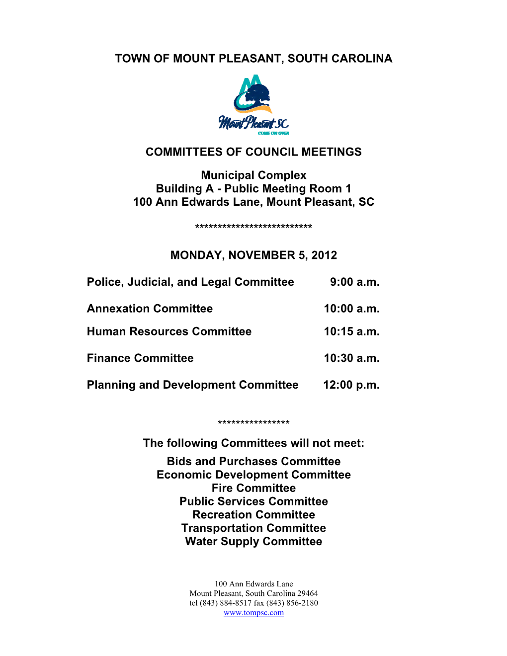 Town of Mount Pleasant, South Carolina Committees