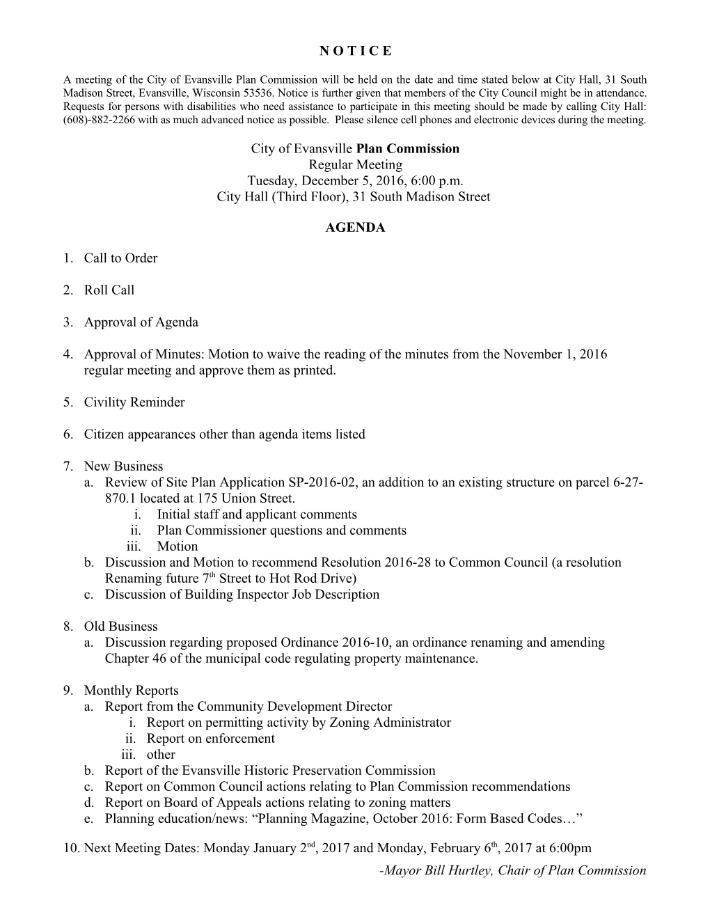 City of Evansville Plan Commission