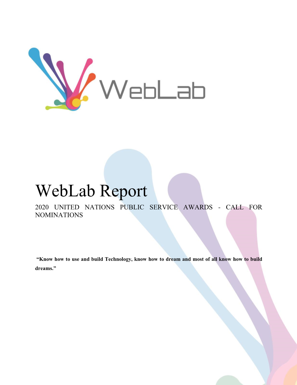 Weblab Report 2020 UNITED NATIONS PUBLIC SERVICE AWARDS - CALL for NOMINATIONS