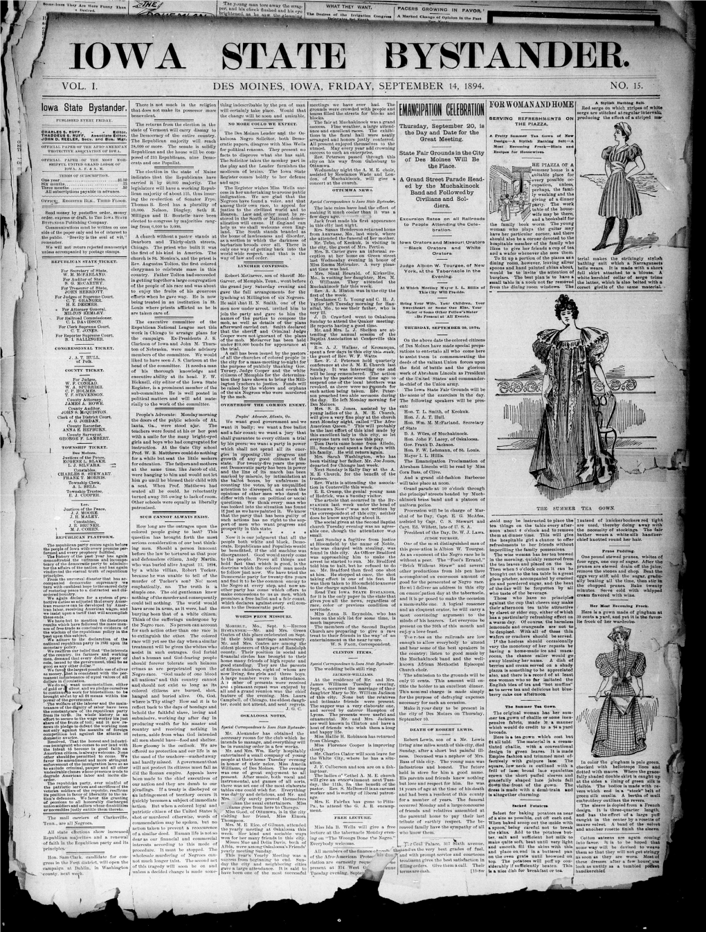 Iowa State Bystander (Des Moines, Iowa). 1894-09-14