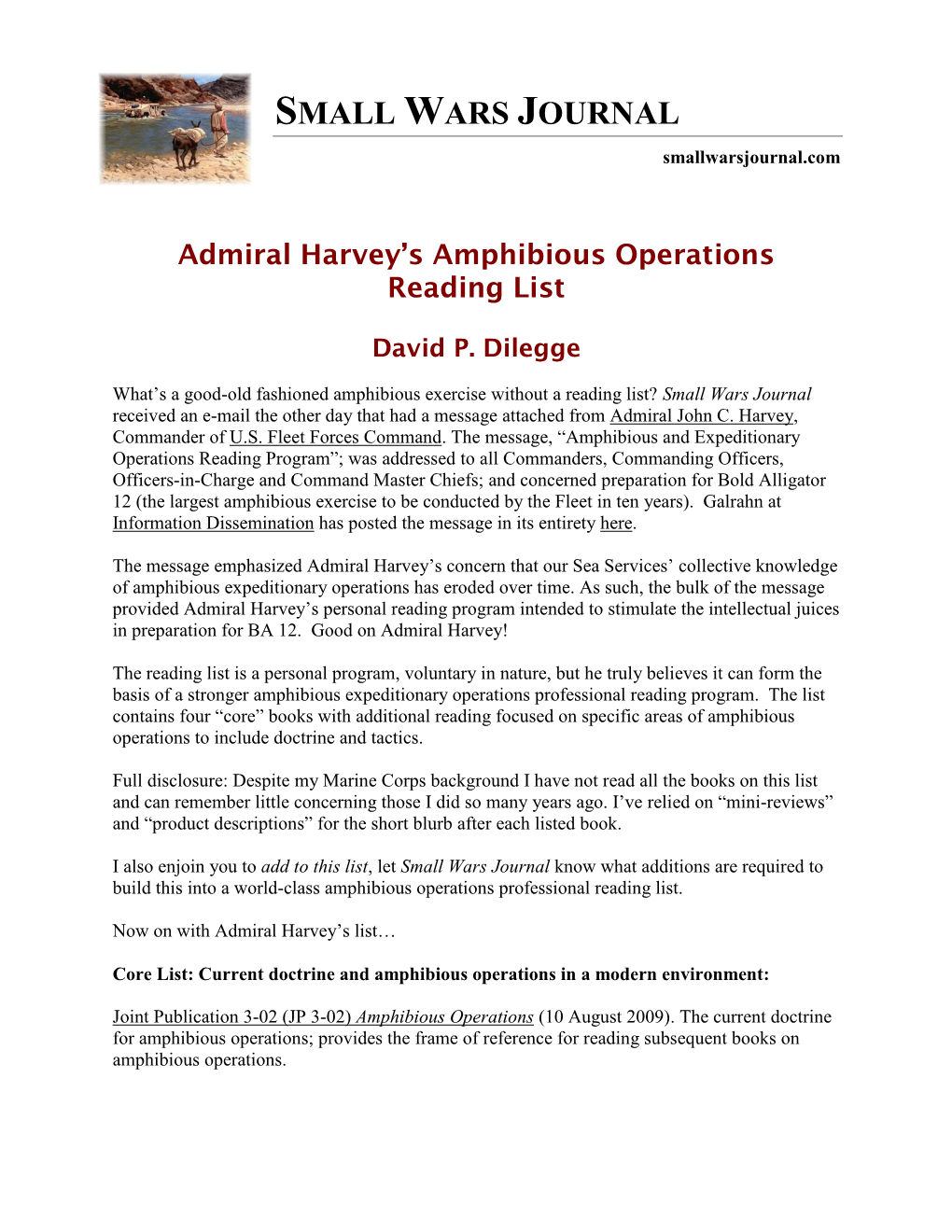 Admiral Harvey's Amphibious Operations Reading List