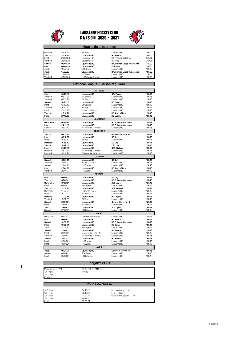 Lausanne Hockey Club S a I S O N 2020