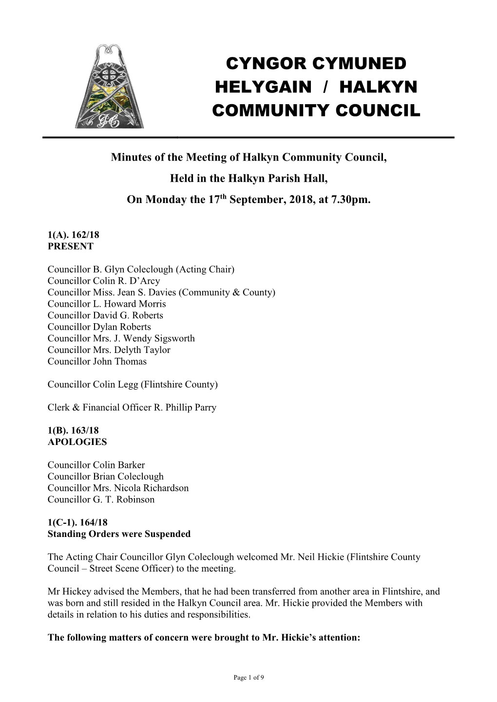 Minutes of the Meeting of Halkyn Community Council