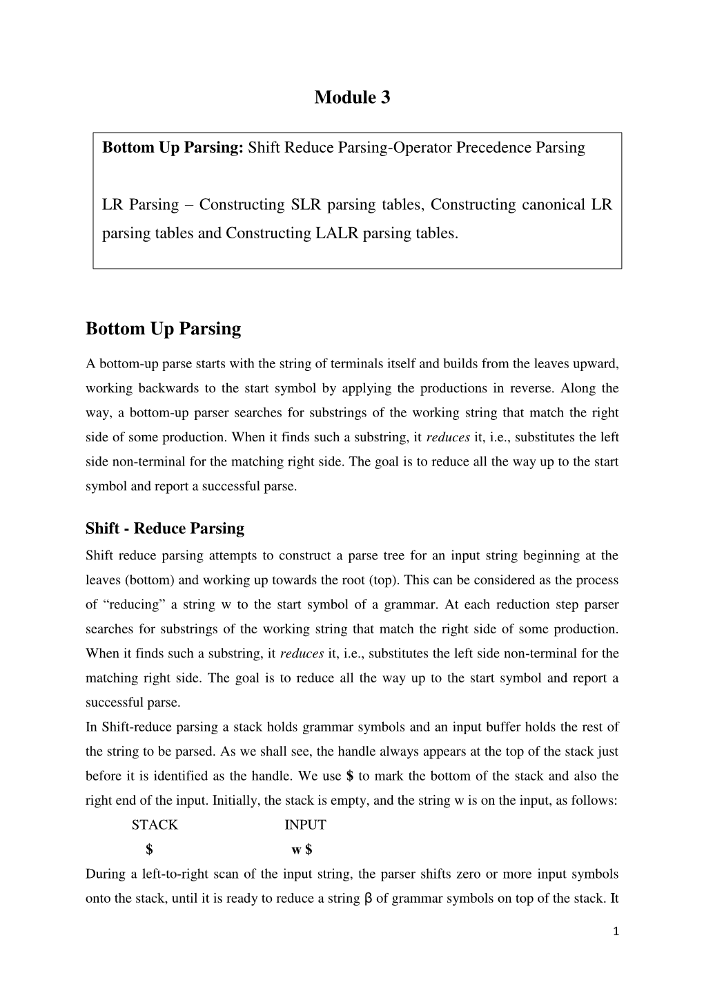 Module 3 Bottom up Parsing