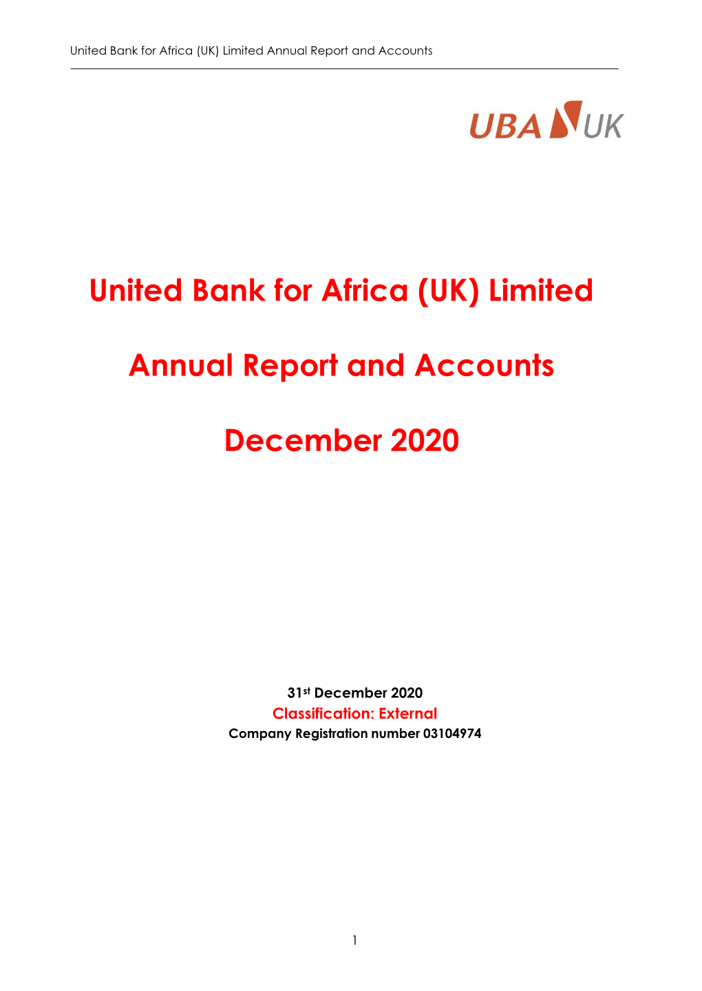UBA UK Financial Report for 2020