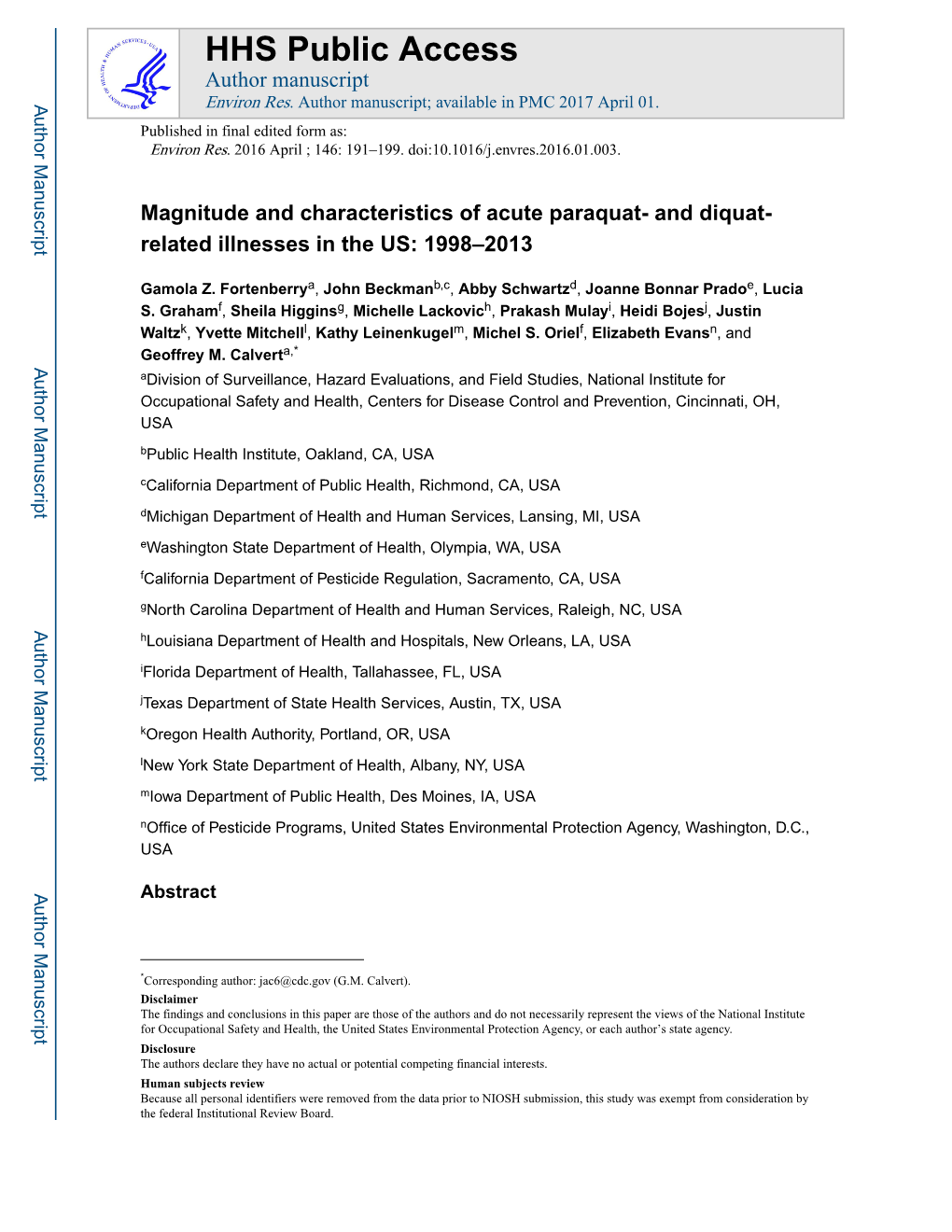 Magnitude and Characteristics of Acute Paraquat- and Diquat-Related Illnesses in the US