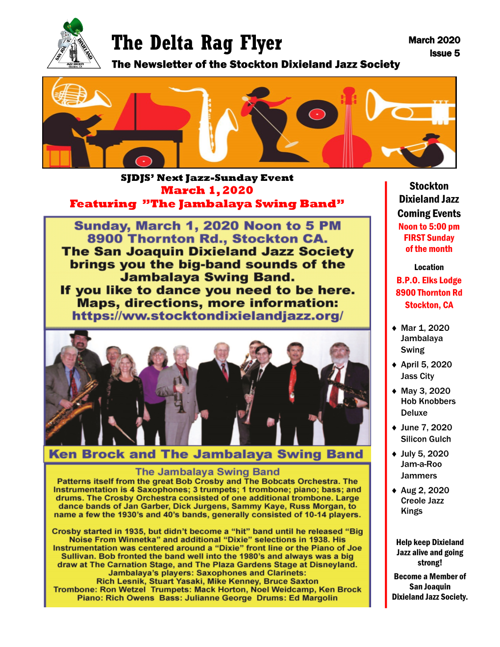 The Delta Rag Flyer Issue 5 the Newsletter of the Stockton Dixieland Jazz Society