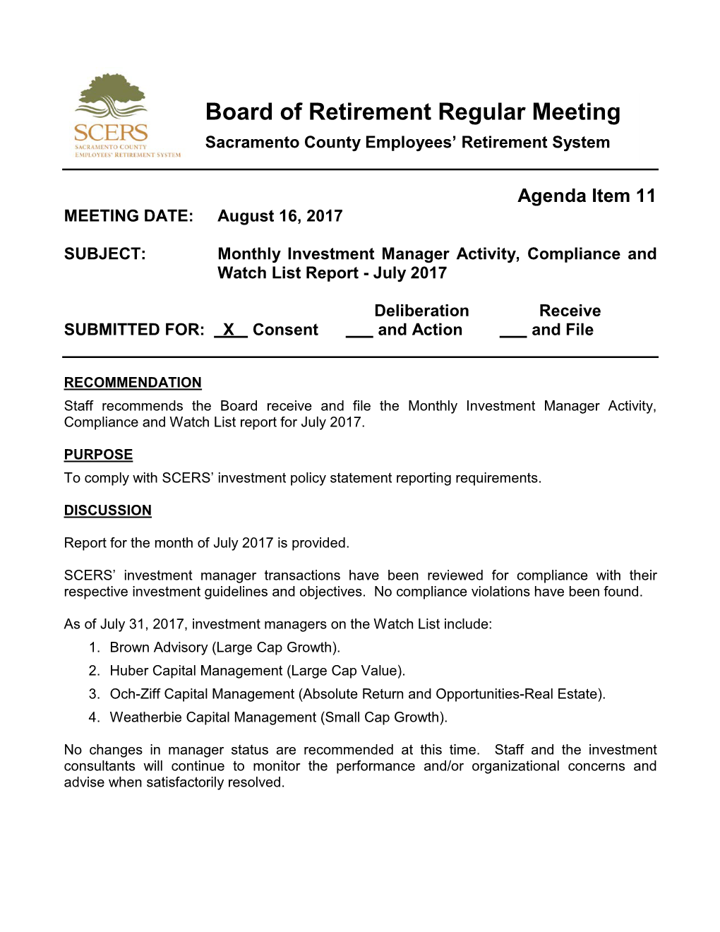 Item 11 MEETING DATE: August 16, 2017