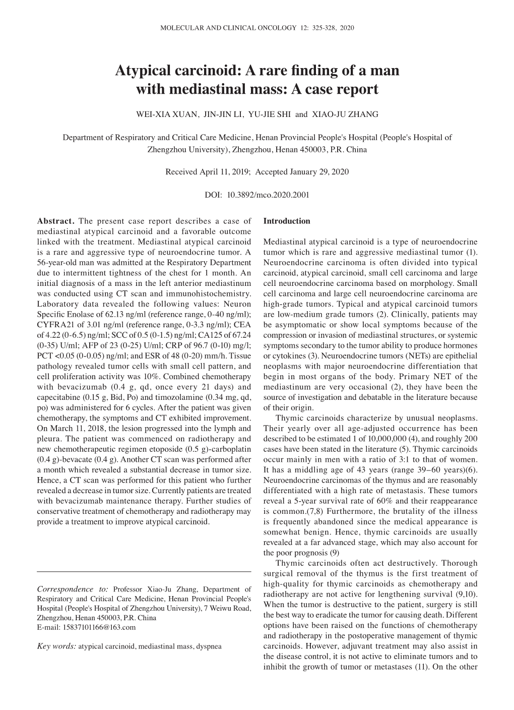 Atypical Carcinoid: a Rare Finding of a Man with Mediastinal Mass: a Case Report