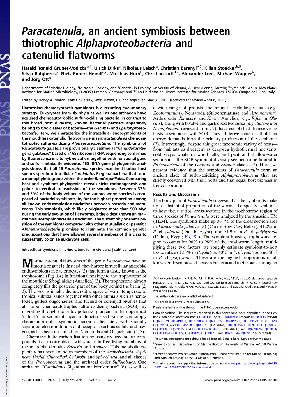 Paracatenula, an Ancient Symbiosis Between Thiotrophic Alphaproteobacteria and Catenulid ﬂatworms