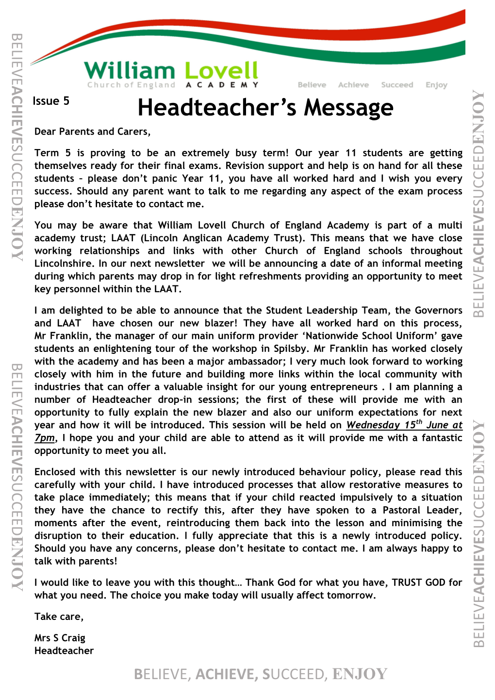 Headteacher's Message