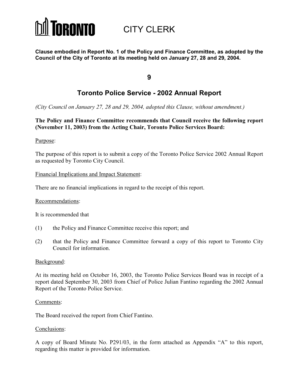 Toronto Police Service - 2002 Annual Report