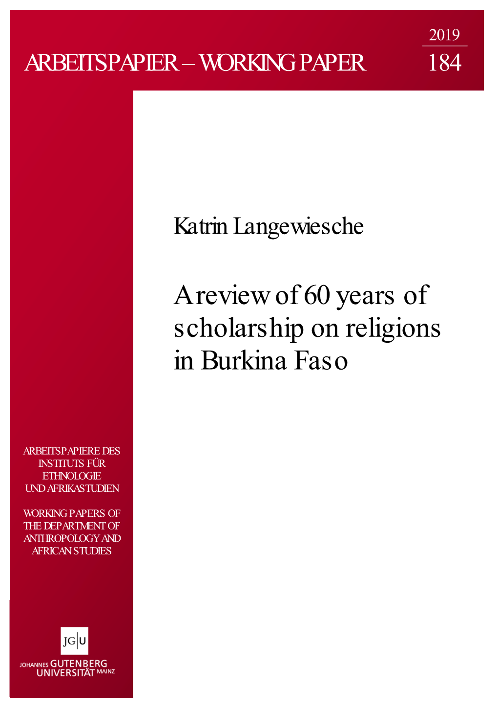 A Review of 60 Years of Scholarship on Religions in Burkina Faso