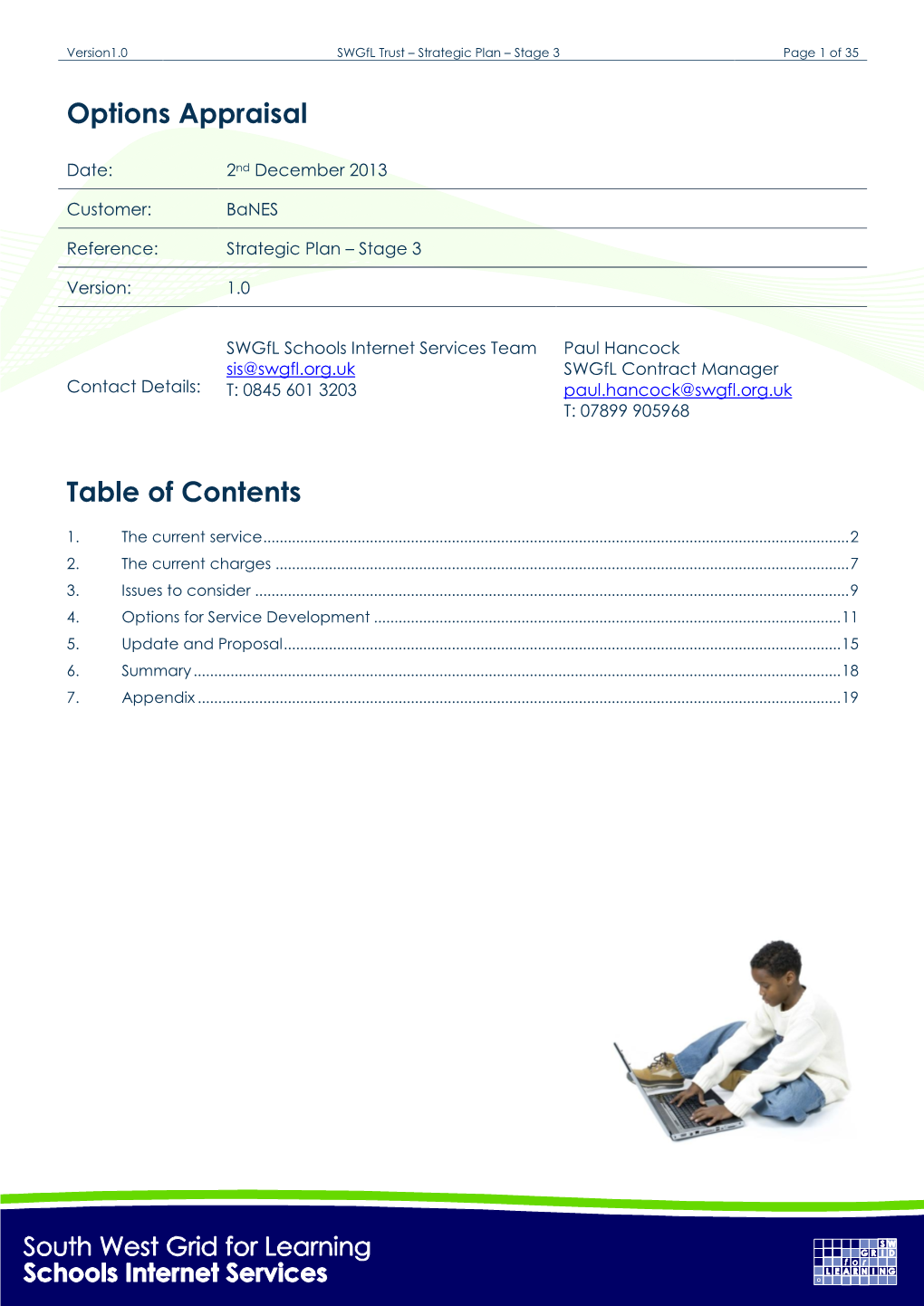 Options Appraisal Table of Contents