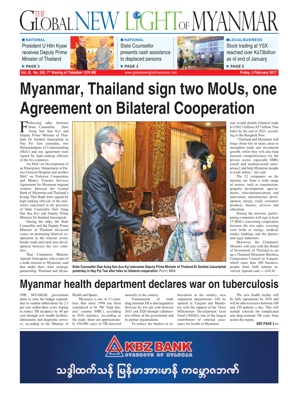 Myanmar, Thailand Sign Two Mous, One Agreement on Bilateral
