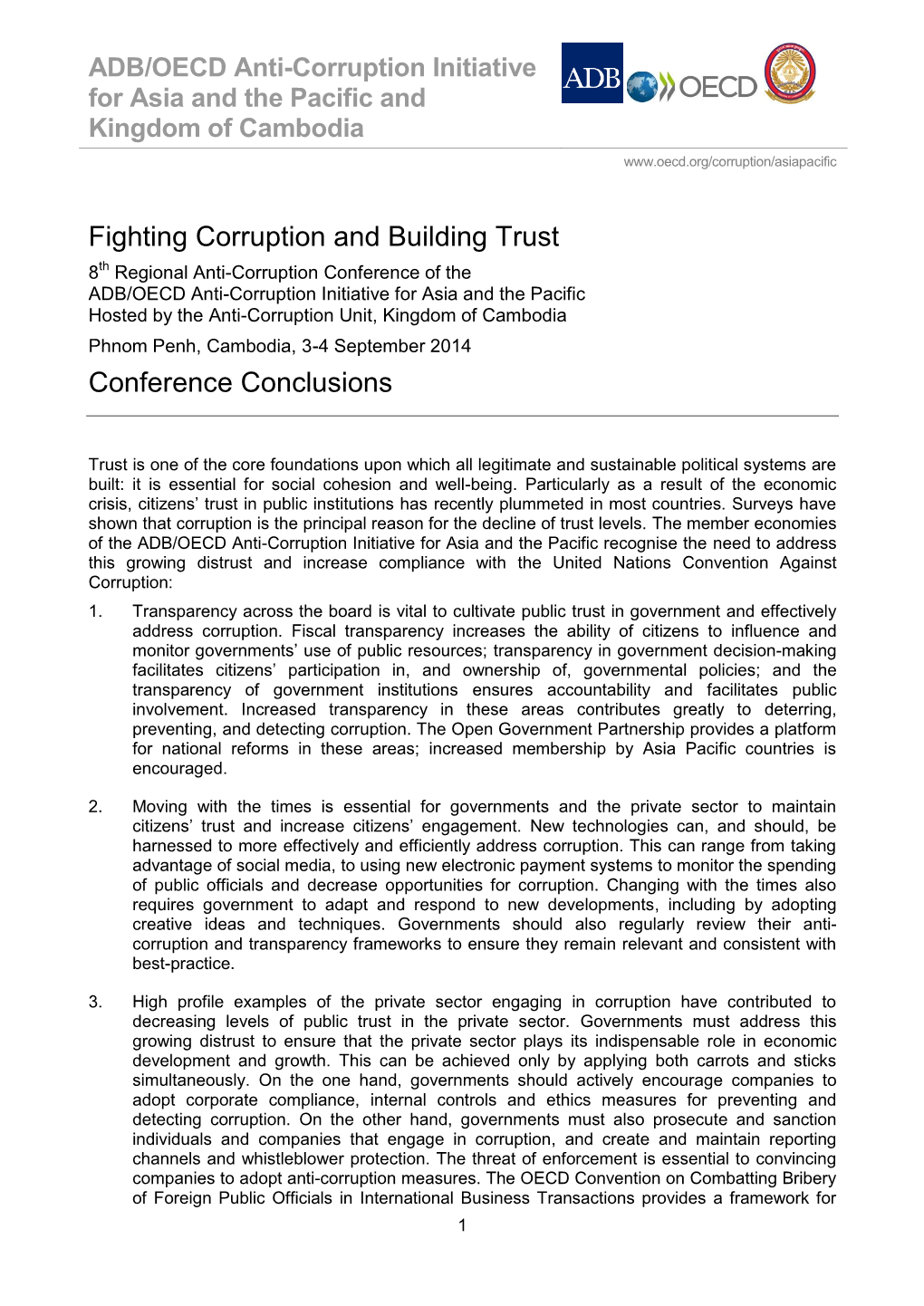 Fighting Corruption and Building Trust Conference Conclusions