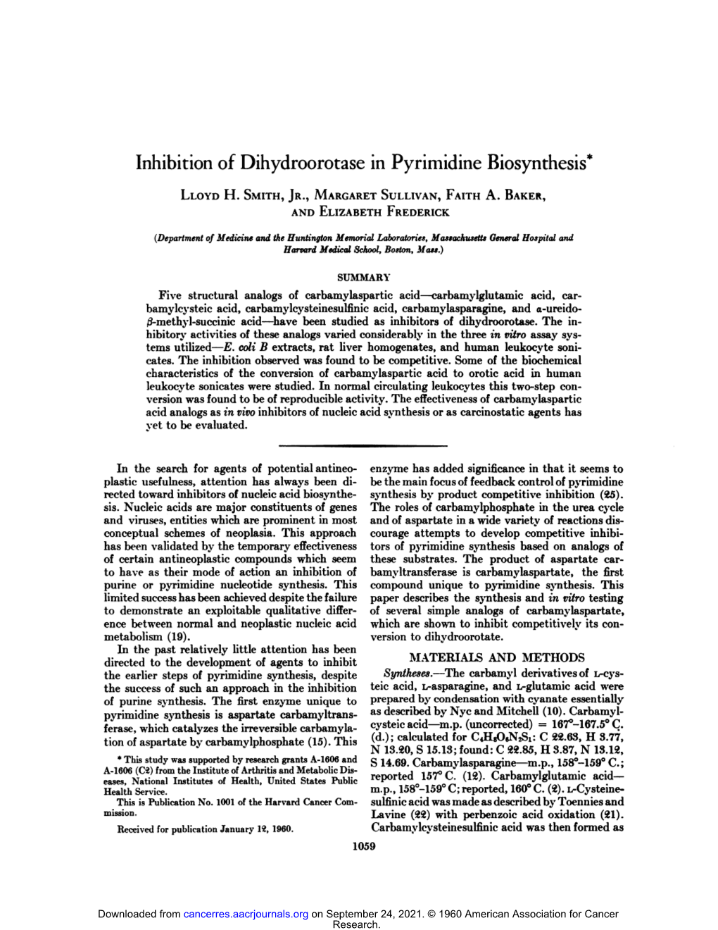 Inhibition of Dihydroorotase in Pyrimidine Biosynthesis"