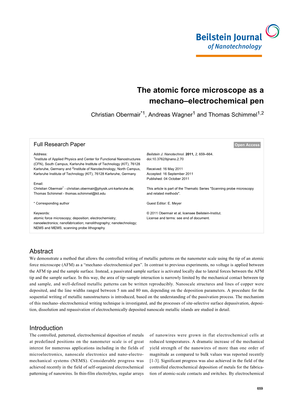 The Atomic Force Microscope As a Mechano–Electrochemical Pen