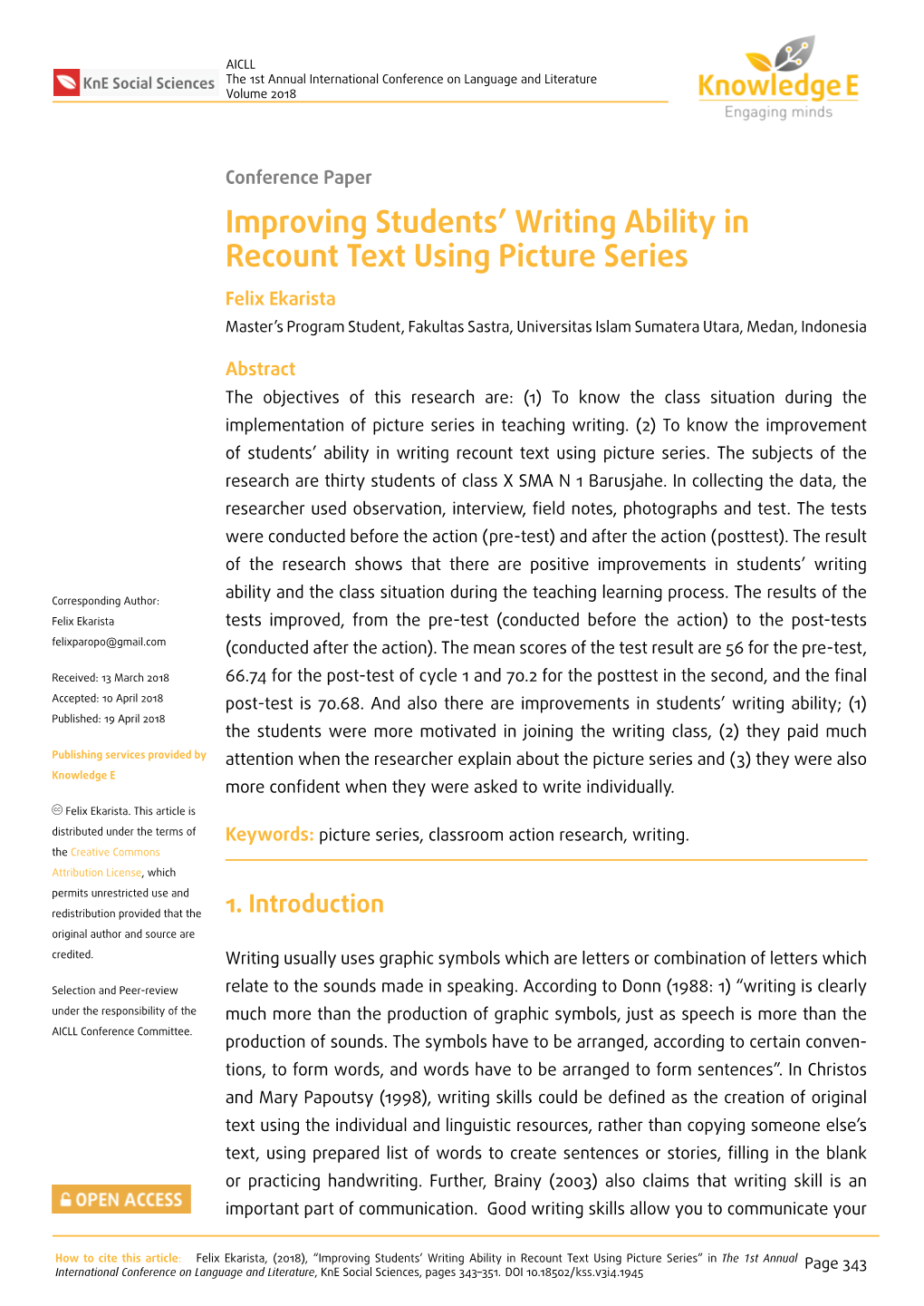 Improving Students' Writing Ability in Recount Text Using Picture Series