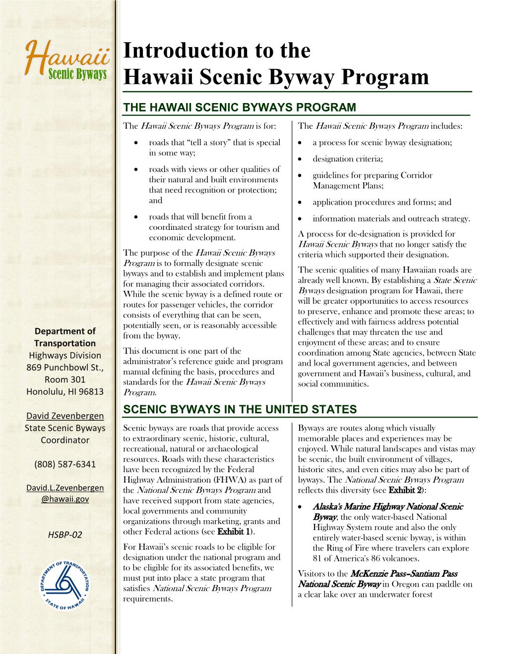 HSBP‐02, “Introduction to the Hawaii Scenic Byways Program”