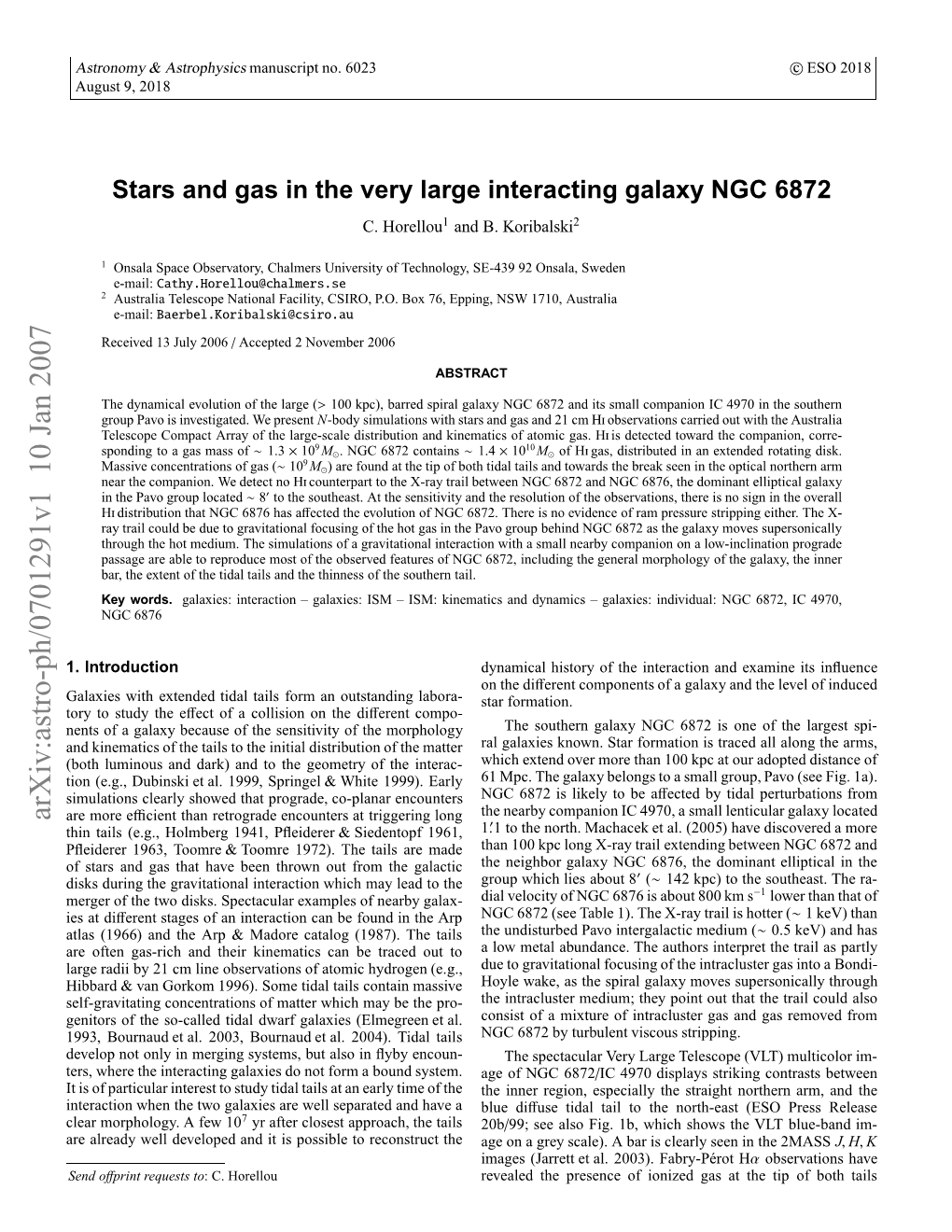 Stars and Gas in the Very Large Interacting Galaxy NGC 6872