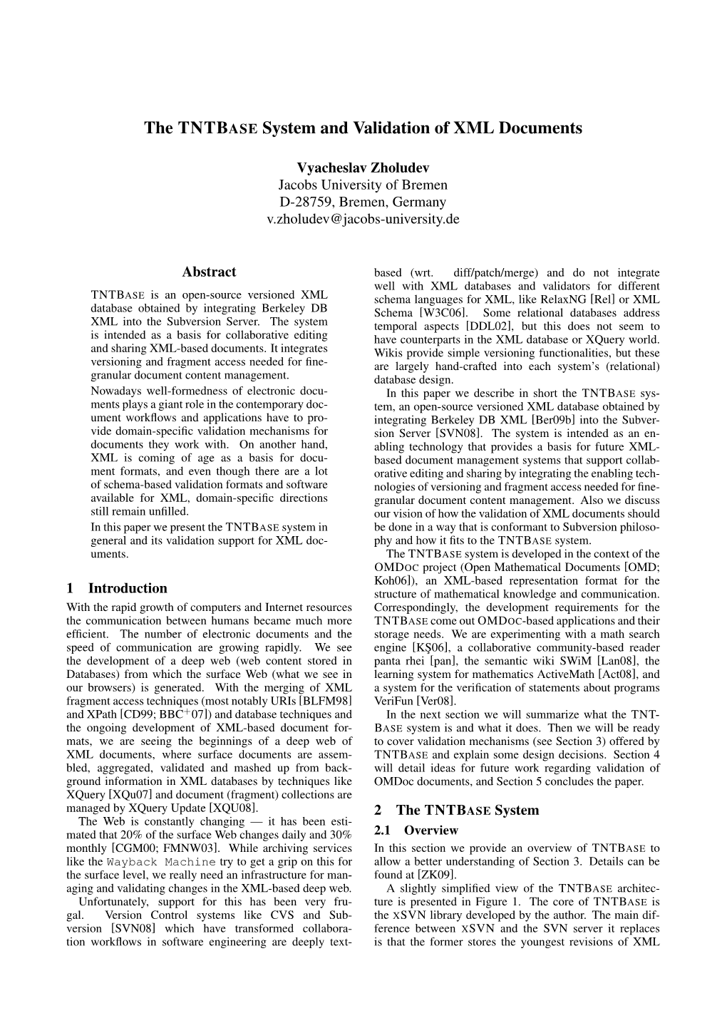 The TNTBASE System and Validation of XML Documents