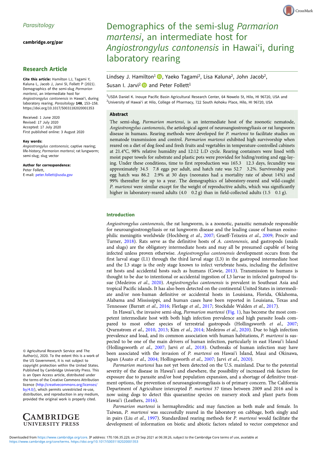 Demographics of the Semi-Slug Parmarion Martensi, An