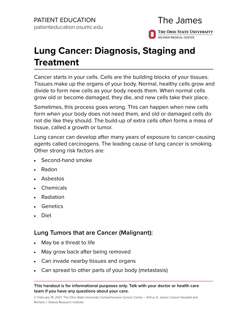 Lung Cancer: Diagnosis, Staging and Treatment