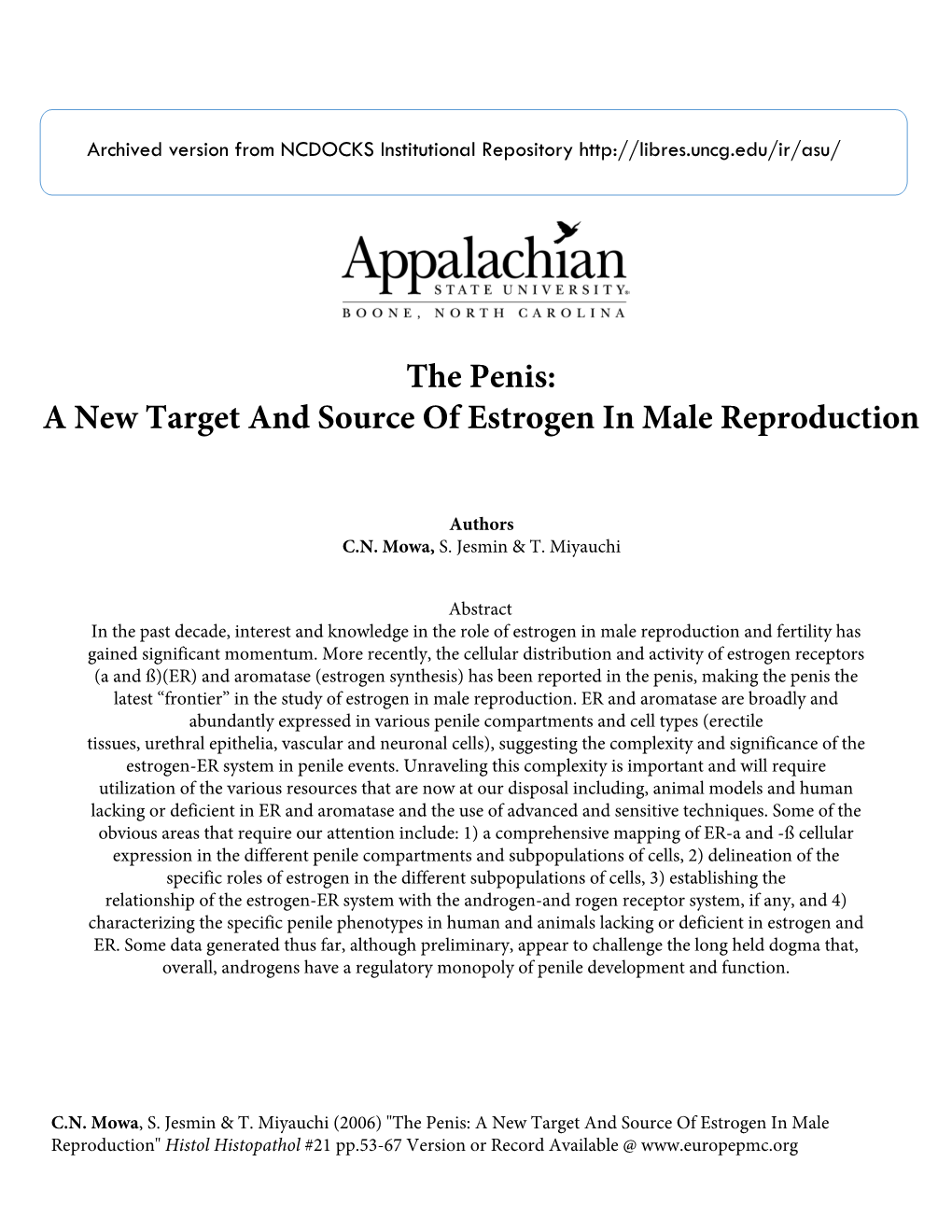 The Penis: a New Target and Source of Estrogen in Male Reproduction