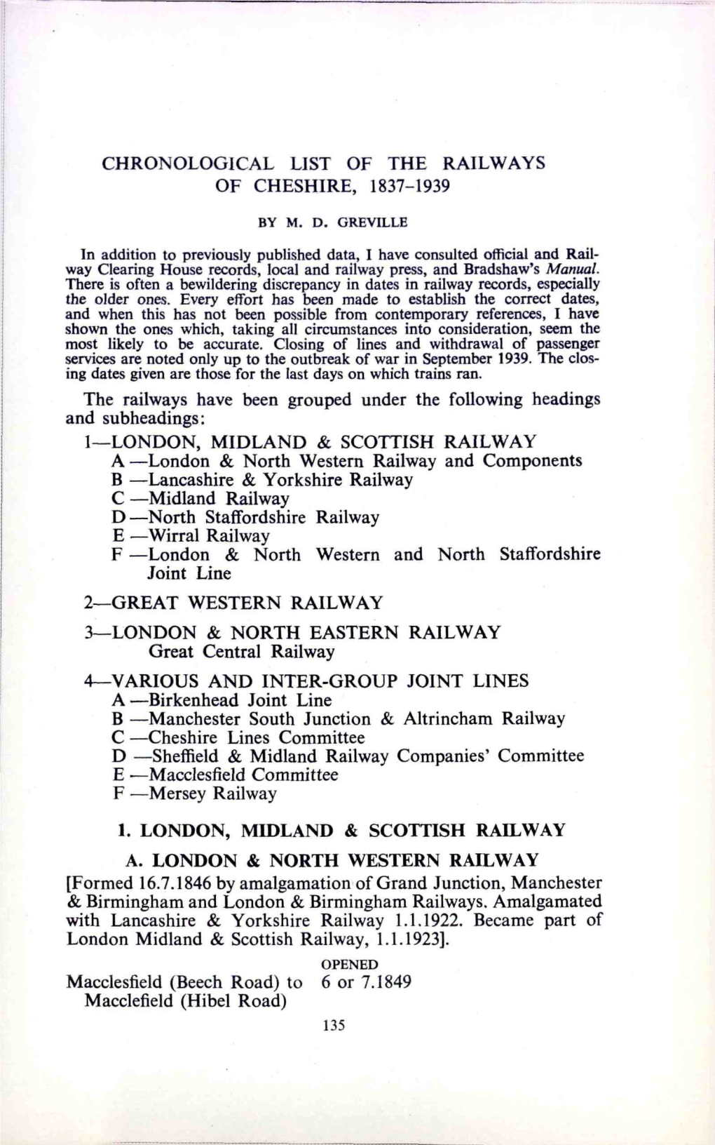 Chronological List of the Railways of Cheshire, 1837-1939