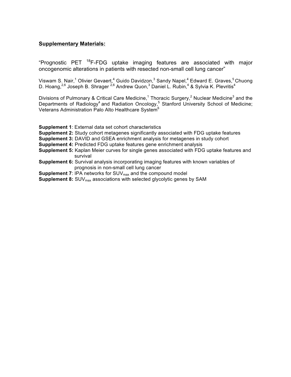 Supplementary Materials: “Prognostic PET 18F-FDG Uptake Imaging