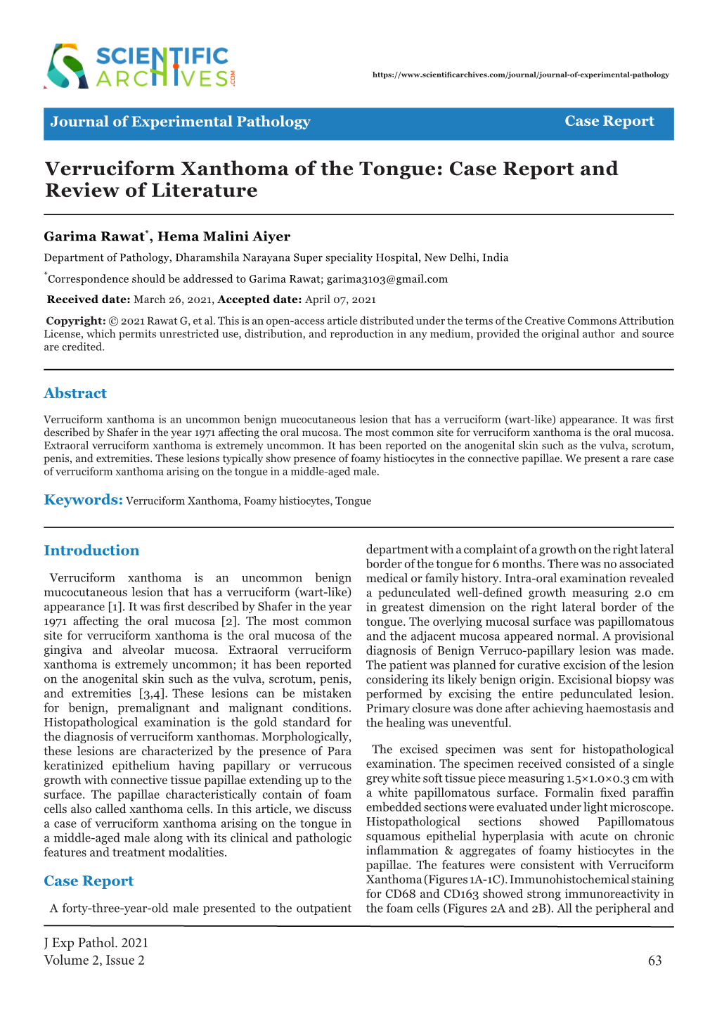 Verruciform Xanthoma of the Tongue: Case Report and Review of Literature