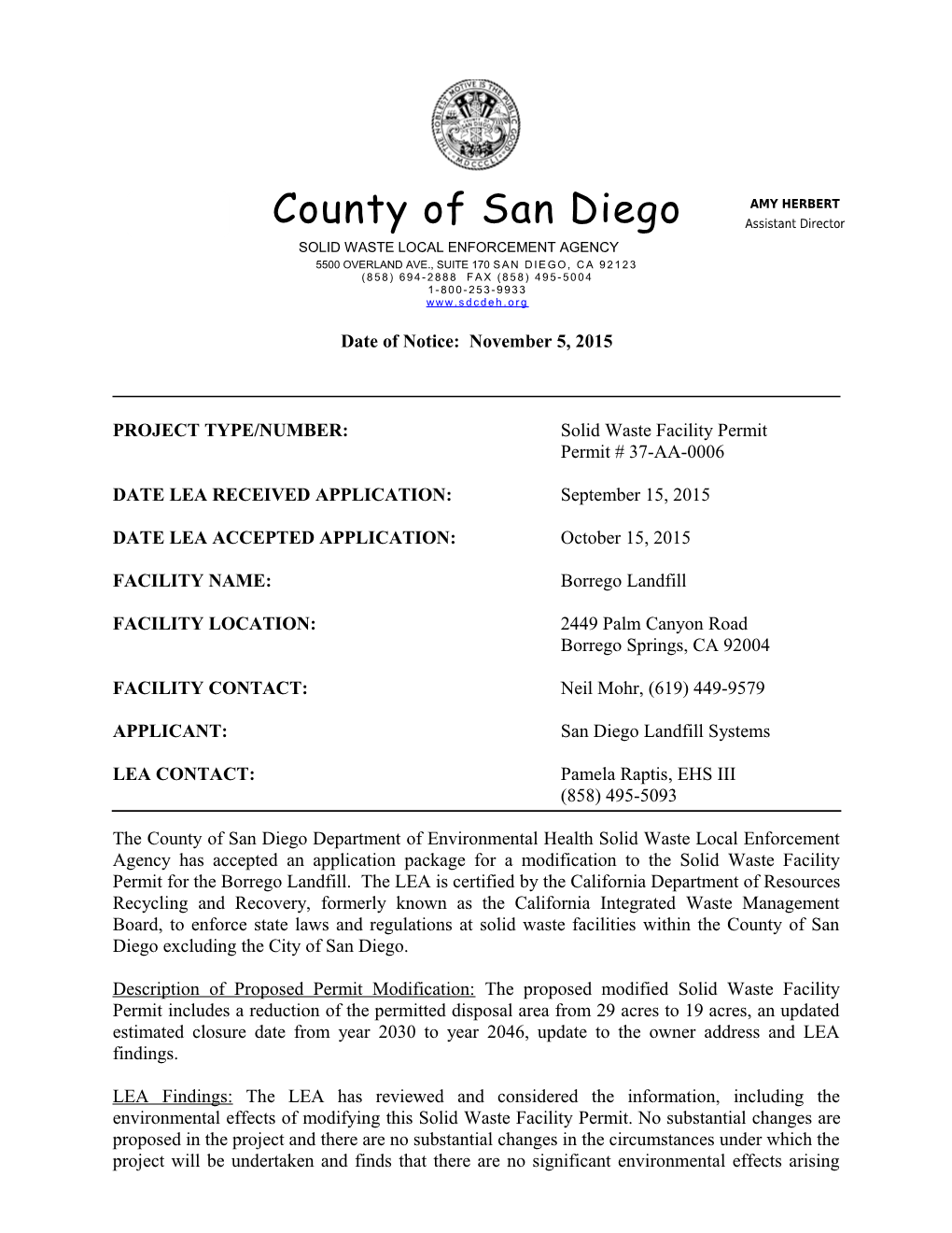 Public Notice of Informational Meeting for Miramar Greenery Composting Facility