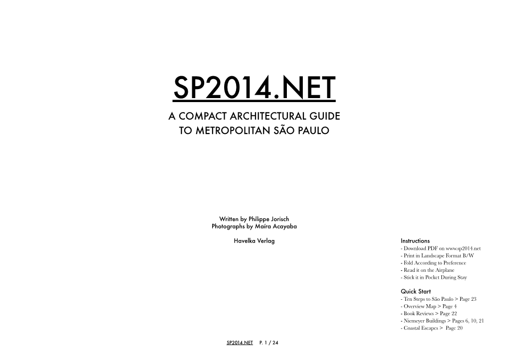 Sp2014.Net a Compact Architectural Guide to Metropolitan São Paulo