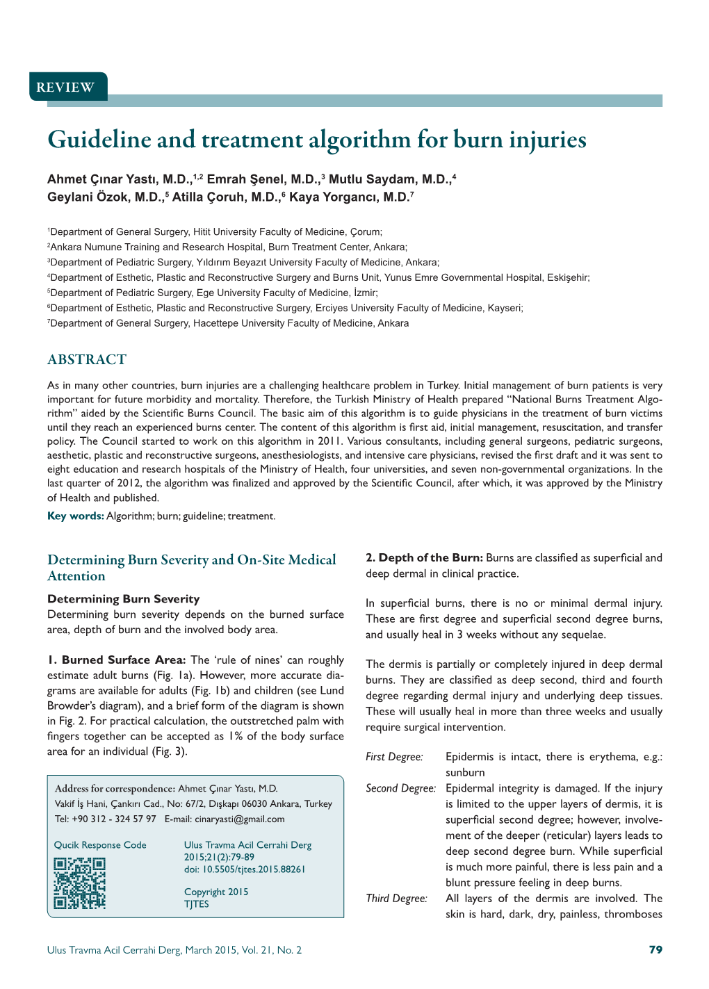 Guideline and Treatment Algorithm for Burn Injuries