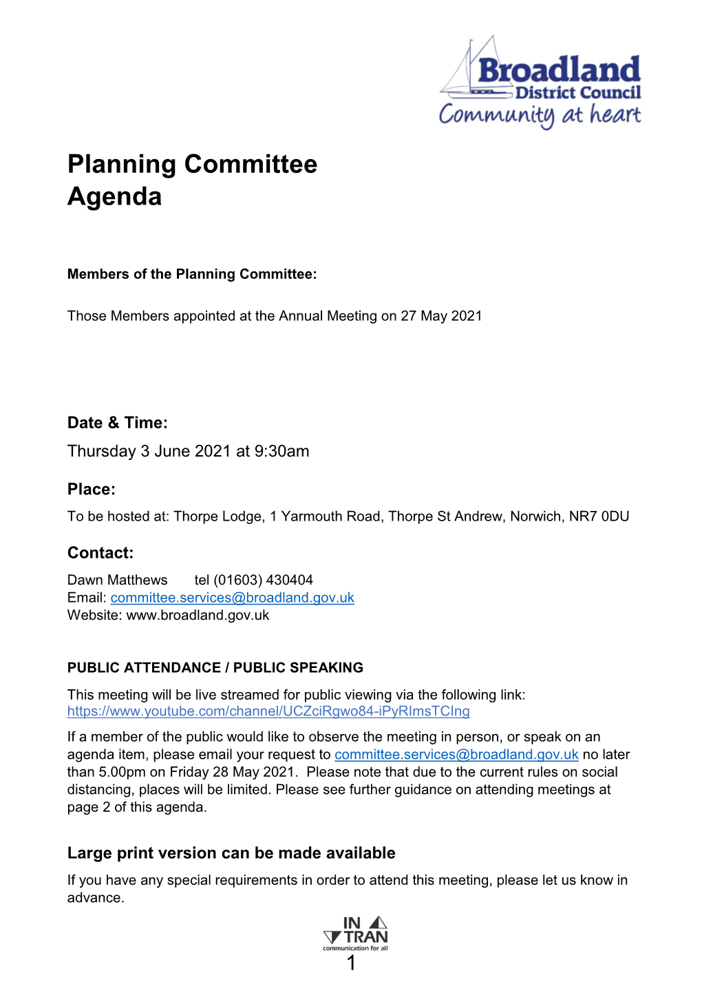 Planning Committee Agenda