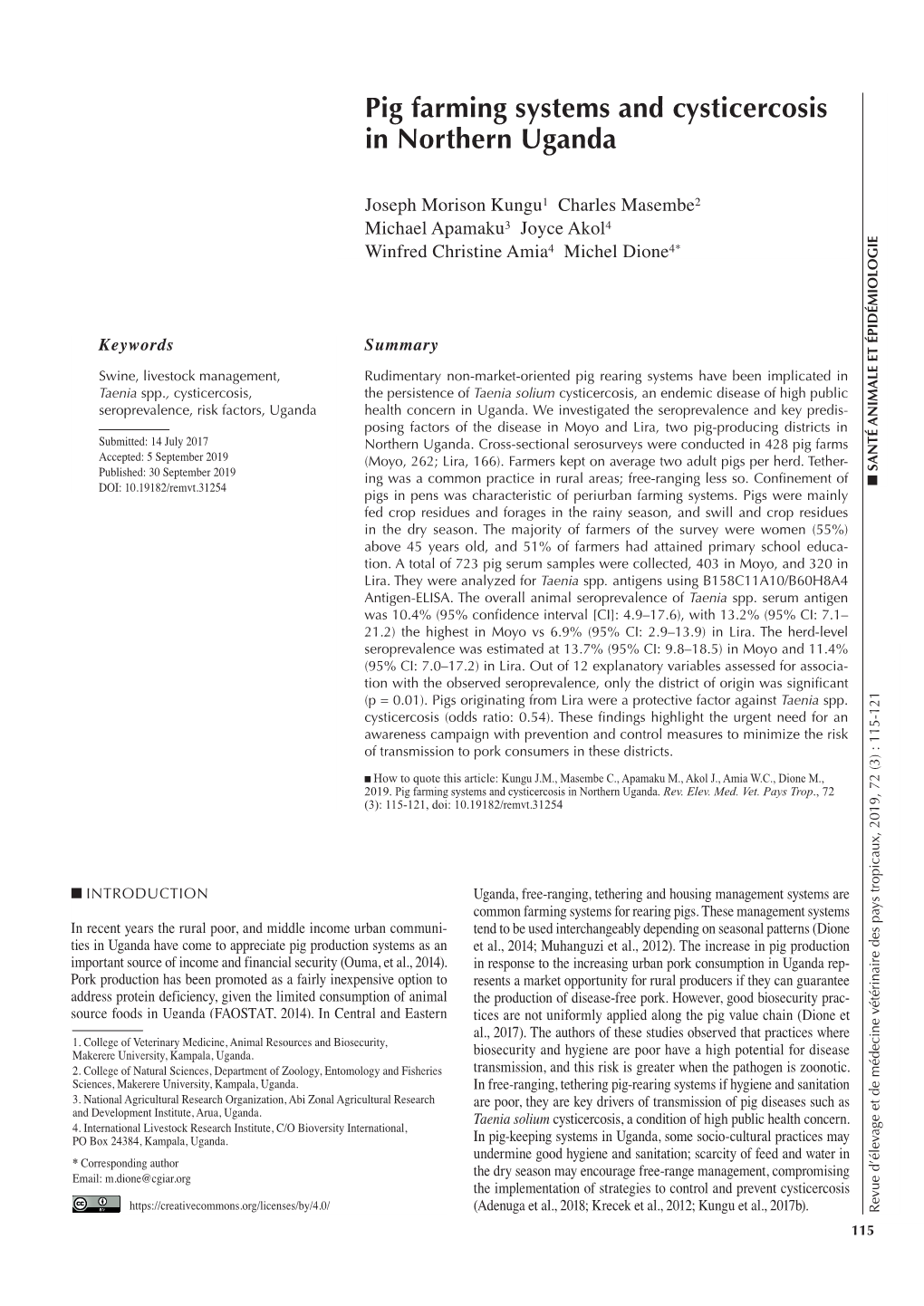 Pig Farming Systems and Cysticercosis in Northern Uganda