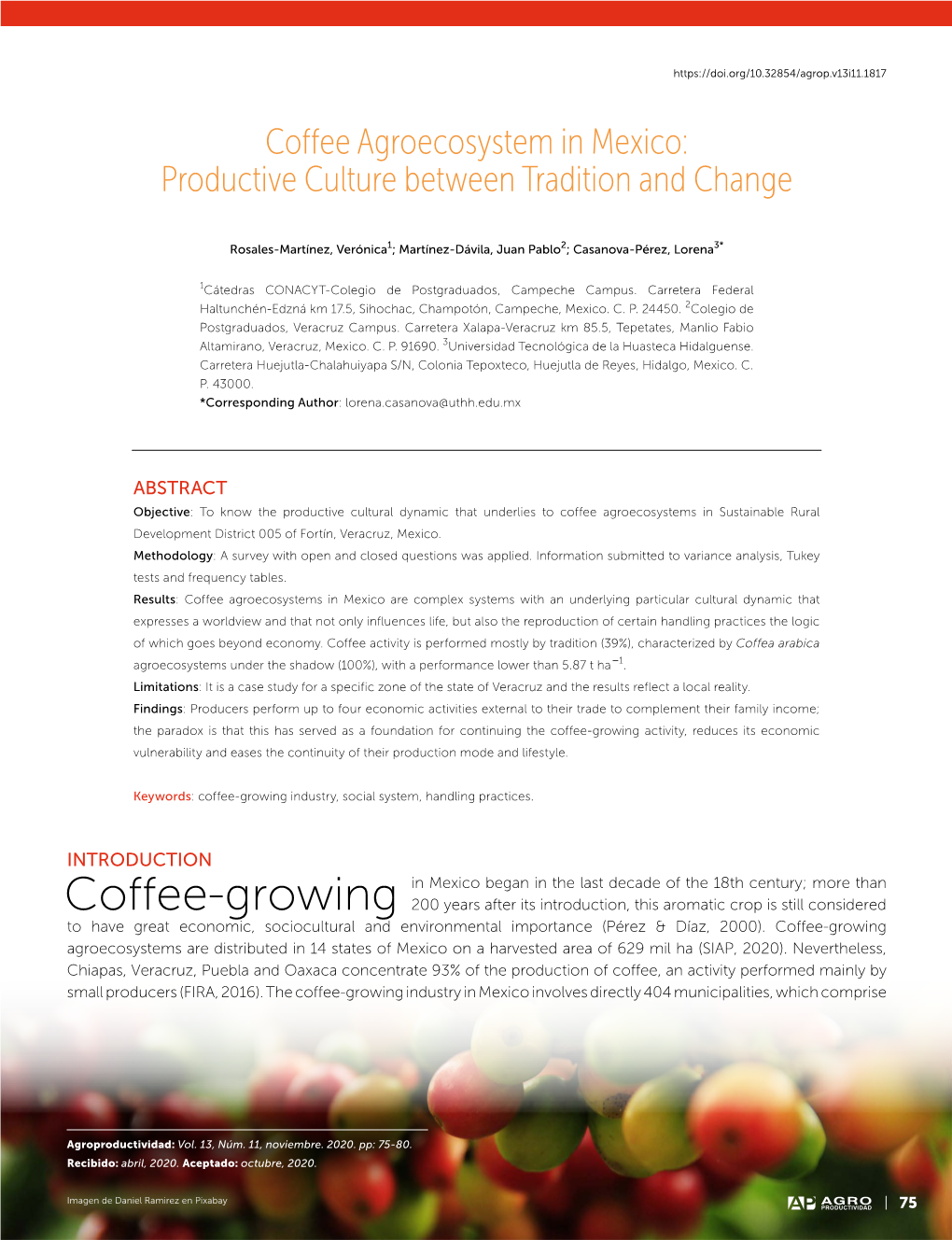 Coffee Agroecosystem in Mexico: Productive Culture Between Tradition and Change