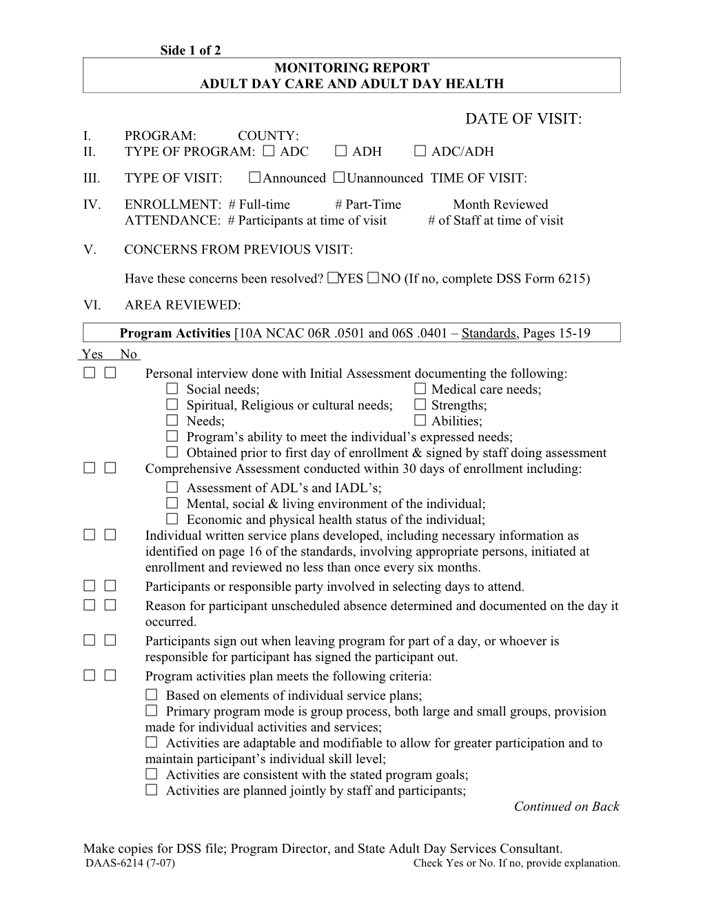 Adult Day Care and Adult Day Health