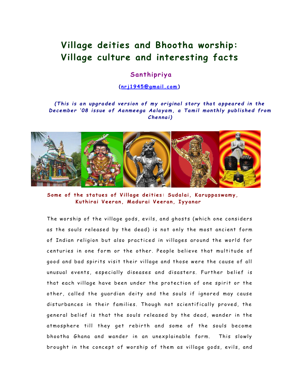 Village Deities and Bhootha Worship: Village Culture and Interesting Facts