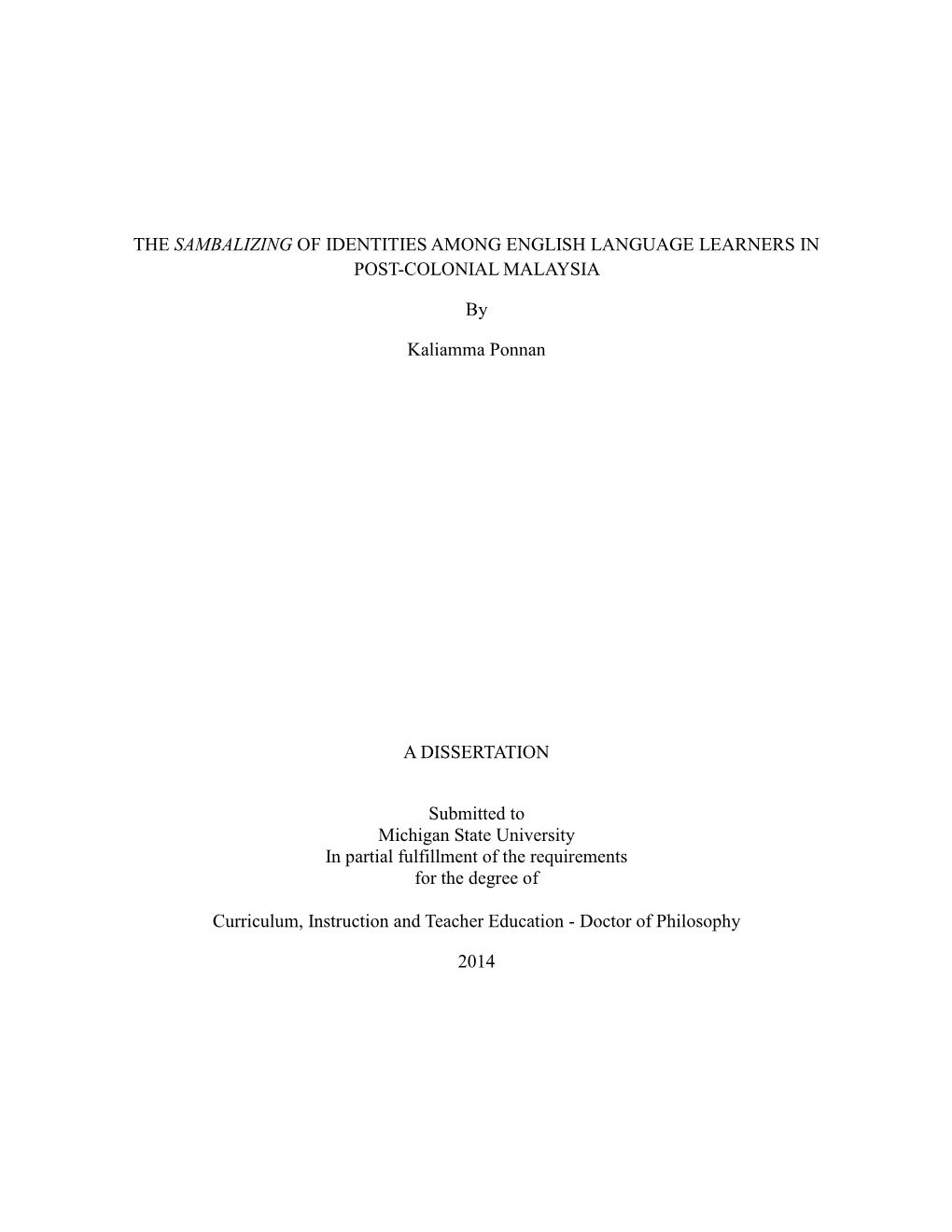 The Sambalizing of Identities Among English Language Learners in Post-Colonial Malaysia